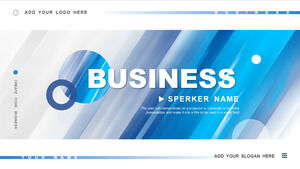 青い斜めの光の背景を持つビジネスレポートのPPTテンプレートをダウンロード