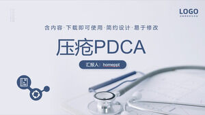 Plantilla de diapositiva PDCA de úlcera por presión azul con fondo de estetoscopio