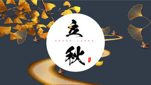 Pobierz szablon Jesień PPT z niebieskim tłem i złotym tłem liści miłorzębu japońskiego