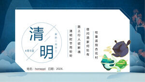 Niebieski elegancki motyw festiwalu Qingming Szablon PPT do pobrania