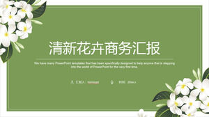 白い花の背景を持つ緑と新鮮なビジネスレポートのPPTテンプレートをダウンロード