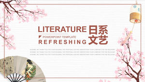Japon edebi tarzı PPT şablonu ile pembe kiraz çiçeği Japon katlanır yelpaze rüzgar çanı arka plan