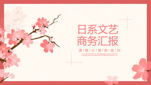 Unduh template PPT bisnis Jepang dengan latar belakang bunga sakura vektor merah muda