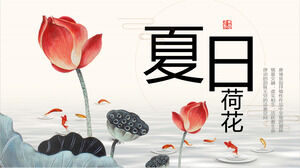 Téléchargez le modèle PPT Summer Lotus pour feuille de lotus, feuille de lotus, lotus peng, fond de carpe