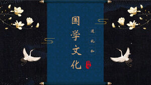 下載以玉蘭和鶴為背景的中國傳統文化PPT模板
