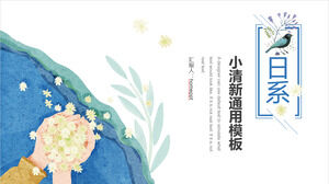 Elinde sulu boya ve çiçek arka planı bulunan Japon Mini Taze İş Raporu için PPT şablonunu indirin