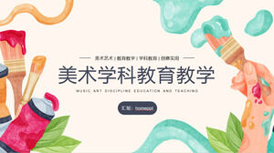 Template PPT untuk pendidikan dan pengajaran seni lukis dengan latar belakang kuas cat yang digambar tangan berwarna