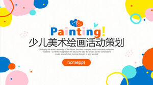 Template PPT untuk merencanakan kegiatan seni lukis anak dengan latar belakang titik pigmen berwarna