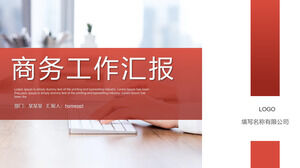 Download PPT template for red business work report with workplace office background