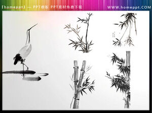 Download 9 ink and wash bamboo crane Chinese style PPT materials
