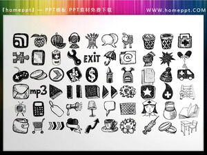 60 vector colorable hand drawn PPT icon materials