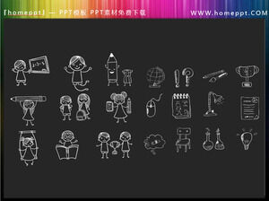 21 materiales de iconos PPT educativos de estilo dibujado a mano con tiza vectorial