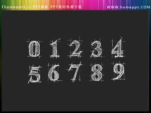 Dígitos dibujados a mano coloreables vectoriales 0 piezas 9PPT WordArt