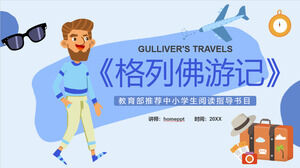 Estilo de desenho animado "As Viagens de Gulliver" lendo notas PPT download