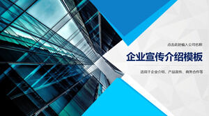Pobierz szablon PPT dotyczący promocji korporacyjnej przedstawiającej budynki biurowe i tło niebieskiego trójkąta
