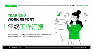 レポートを持っている女の子の背景を持つ、緑と若々しい作業レポートの PPT テンプレート