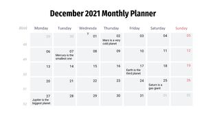 Monatsplaner-Infografiken für Dezember 2021