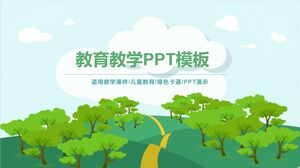 Modelo PPT para temas educacionais e de ensino com fundo verde de floresta de desenho animado