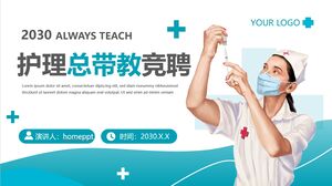 Téléchargez le modèle PPT pour le concours du maître enseignant en soins infirmiers bleu avec une formation d'infirmière