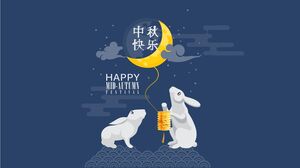 Download the Happy Mid Autumn PPT Template for the Moon, Jade Rabbit, and Kongming Lantern Background
