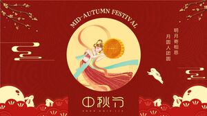 Scarica gratuitamente il modello PPT del tema del Festival rosso di metà autunno sullo sfondo della torta lunare Chang'e