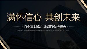 Modelo do PowerPoint - relatório de análise de projeto imobiliário comercial preto e dourado