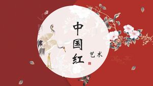 Free download of red Chinese style PPT template with flower and bird background