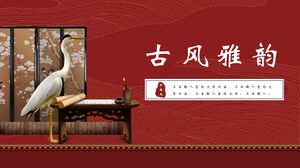 Download the red ancient style PPT template for the background of the flower and bird screen