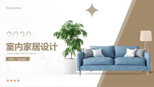 Introdução aos trabalhos de design de interiores para sofá, abajur, download do modelo PPT de fundo de bonsai