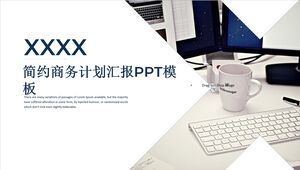단순화된 사업 계획 보고서 피피티 템플릿 - 진한 파란색 회색 흰색 - 컴퓨터 키보드 커피