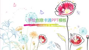 Ręcznie rysowany kreatywny szablon kreskówki PPT - różowy jasnoniebieski zielony jasnoszary