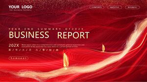 Download the PPT template for the business report with a red abstract ripple background