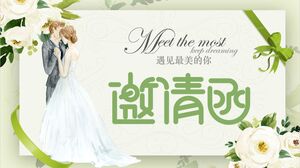 Plantilla PPT de invitación de boda de fondo de flor verde fresca "Conociendo a tu más bella"
