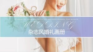 Templat PPT brosur pernikahan gaya majalah untuk gaun pengantin dan latar belakang pengantin