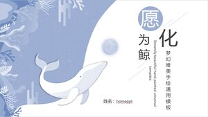 Modello PPT da sogno e bellissimo cartone animato blu "Disposto a trasformarsi in una balena".