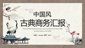 Template PPT presentasi bisnis gaya Cina klasik dengan latar belakang bunga dan burung