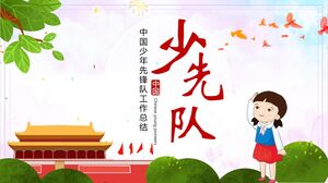 Modelo PPT de resumo do trabalho dos Jovens Pioneiros Chineses em estilo desenho animado
