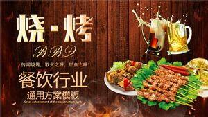 Download BBQ theme PPT template with beer background on skewers
