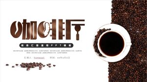 Unduh template PPT untuk promosi kedai kopi dengan latar belakang biji kopi