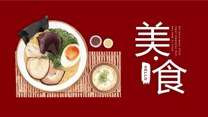 Download red food diary PPT template with Lamian Noodles background