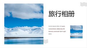Шаблон PPT для туристического альбома с фоном заснеженных гор и озер