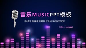 蓝紫色配色时尚选手背景音乐主题路演发布会PPT模板