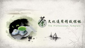 Fondo de té verde en el rollo de pintura, cultura del té estilo tinta, plantilla PPT universal y exquisita