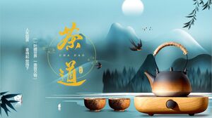 Fond de service à thé exquis, cérémonie du thé de style chinois, modèle PPT sur le thème de la culture du thé