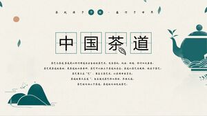 Fond d'illustration de sommet de montagne de théière verte modèle PPT de cérémonie du thé chinois