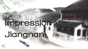 Modello PPT Jiangnan per impressione di stile cinese con inchiostro e lavaggio