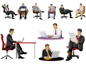 رجال الأعمال ذوي الياقات البيضاء اللون يجلس الموقف PPT المواد