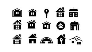 Material negru pictogramă PPT pentru construcții de case