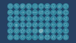 60 ícones de linha minimalista editável PPT em azul