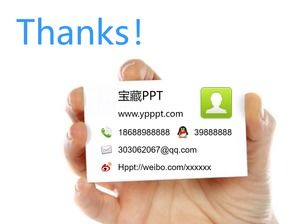 Plantilla de página final PPT de tarjeta de visita de mano verde azul
